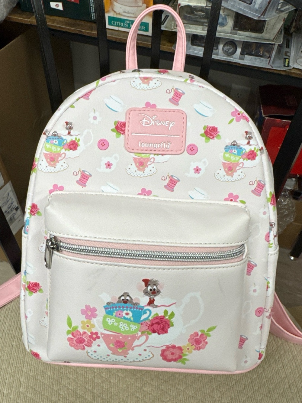 Loungefly Disney Cinderella Mice Tea Party Mini Backpack 9"W x 10.5"H x 4.5"D